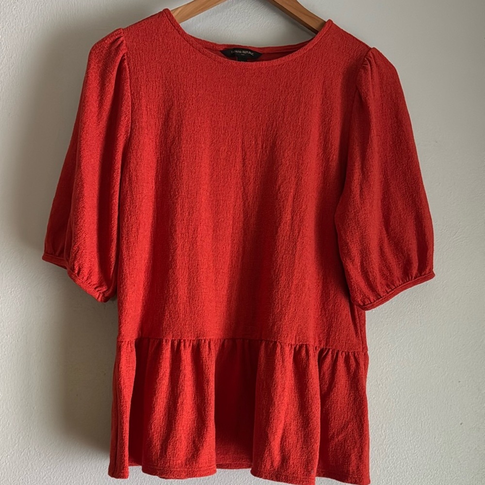 Banana Republic Red Blouse with Flounce Ruffle Hem